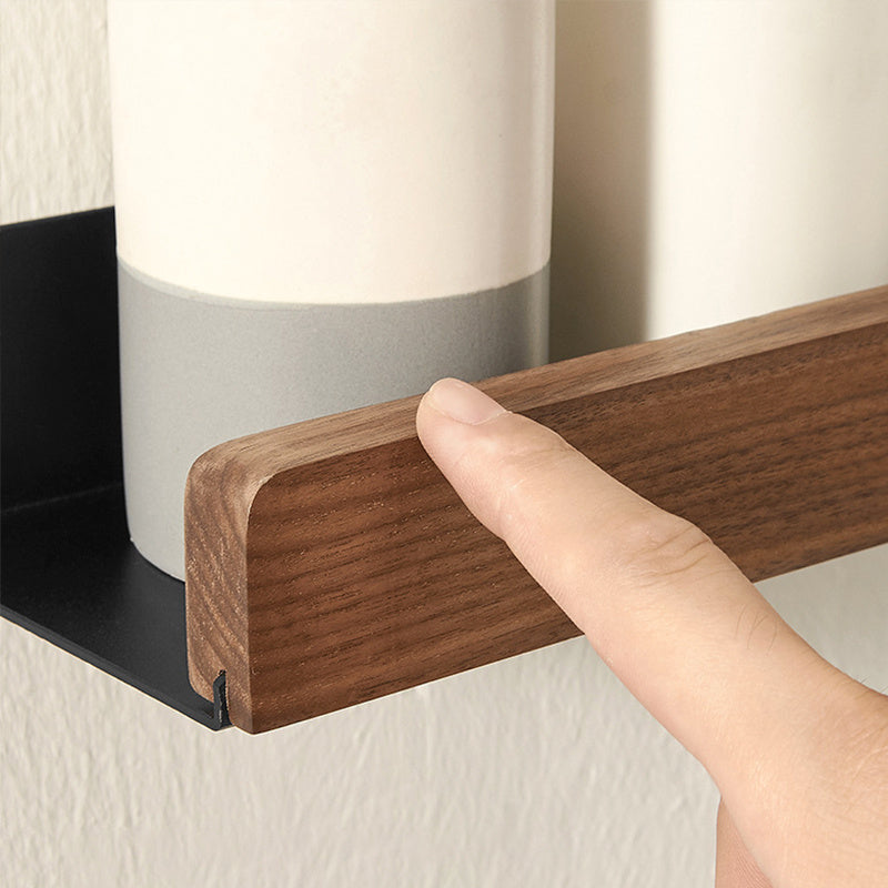 Solid Wood Bathroom Shelf - Non-Drilling Wall Mount (Black/White)