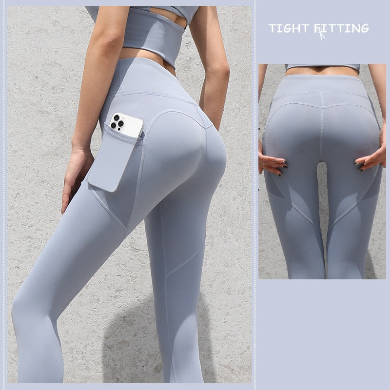 Seamless Gym Leggings with Pockets – High Waist Push Up & Squat-Proof for Women
