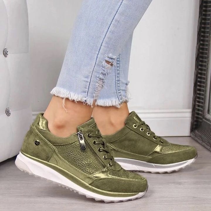 Women's Orthopedic Sneakers - Breathable Leather with Side Zipper