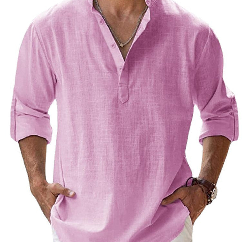 Men's Linen Blend Henley – Relaxed Shirt