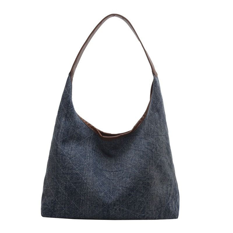 Oversized Denim Bucket Bag - Large Capacity Canvas Tote for Women