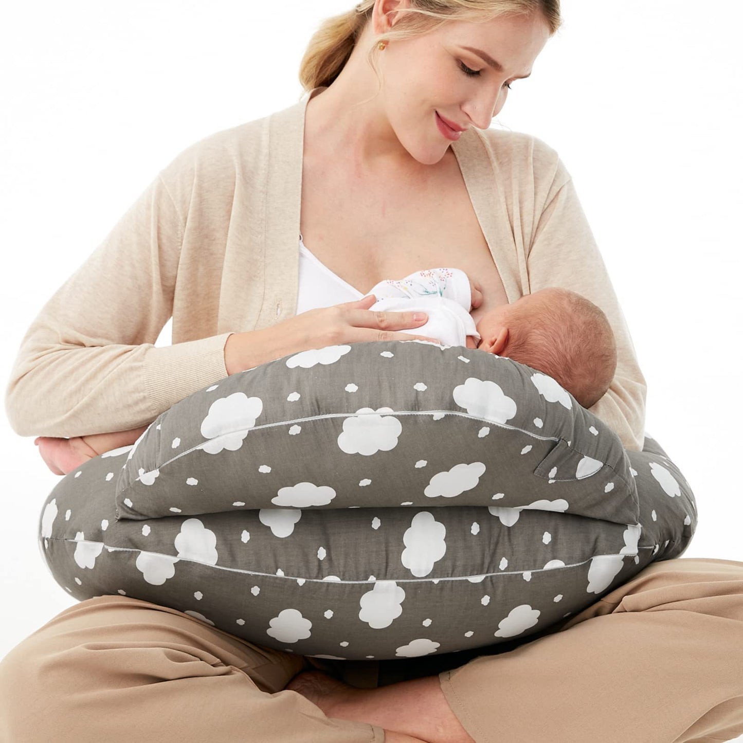 Breastfeeding Pillow with Removable Cover – Baby Nursing & Tummy Time Support