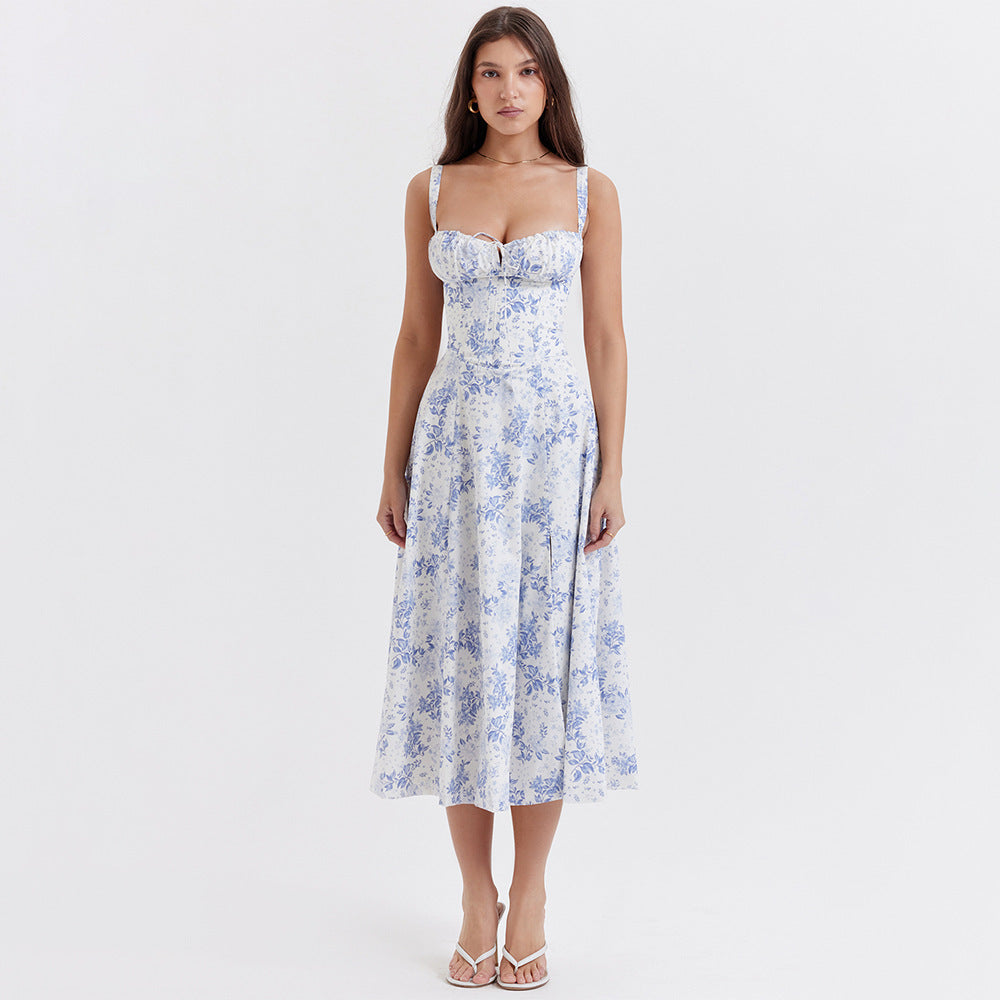 Women's Summer Beach Dress – Slim Fit, Cross Back, Overknee Style