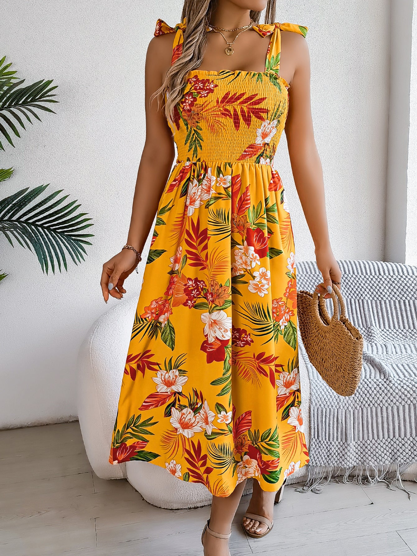 Floral Print Corset Summer Dress – Long Holiday Beach Dress for Women
