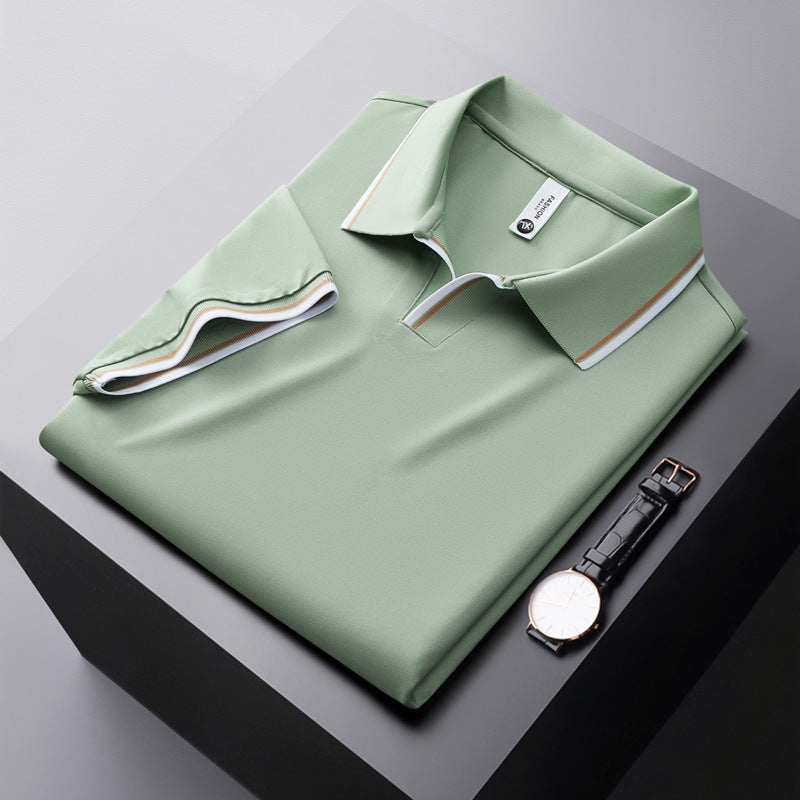 Premium Mulberry Silk Washed Short-Sleeved Polo Shirt for Men – Elegant Business Classic