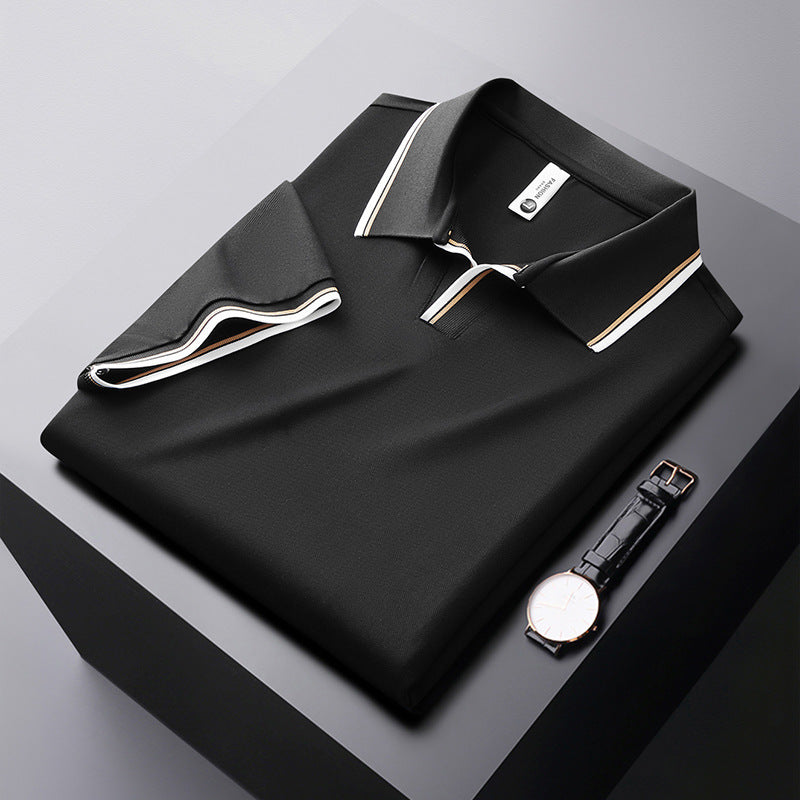 Premium Mulberry Silk Washed Short-Sleeved Polo Shirt for Men – Elegant Business Classic