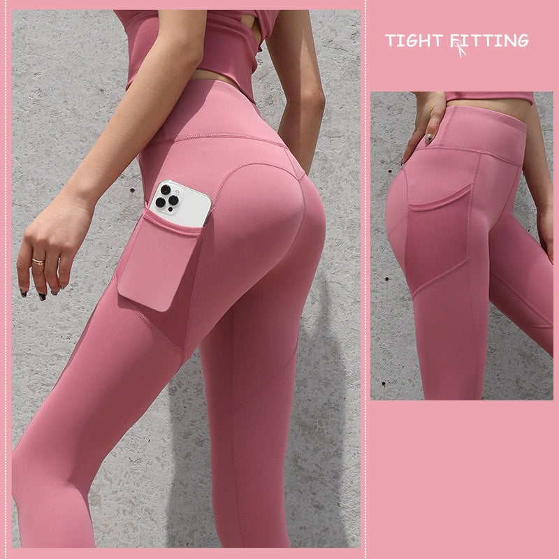 Seamless Gym Leggings with Pockets – High Waist Push Up & Squat-Proof for Women