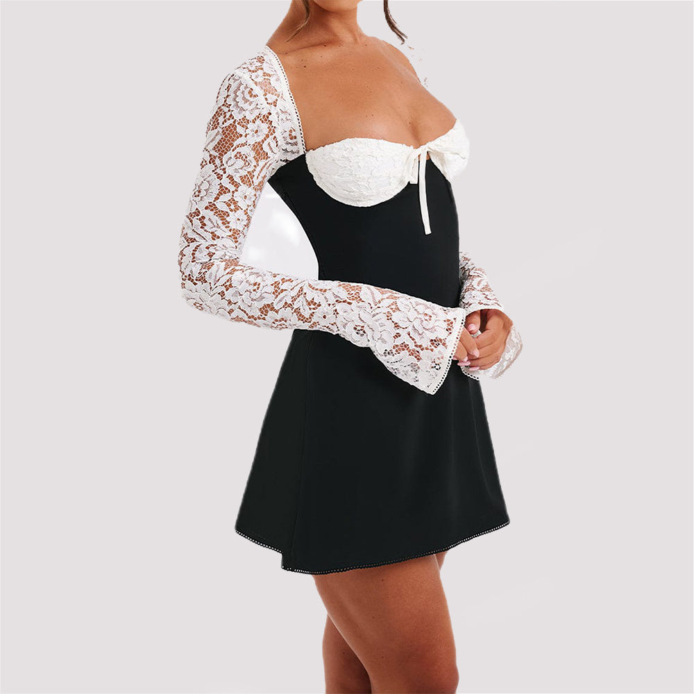 Corset Lace Y2K Dress – Backless Long Sleeve Short Dress for Women