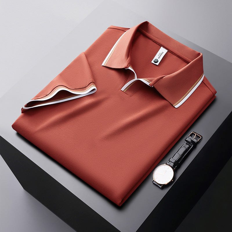 Premium Mulberry Silk Washed Short-Sleeved Polo Shirt for Men – Elegant Business Classic