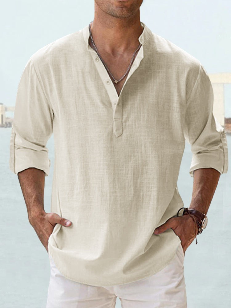 Men's Linen Blend Henley – Relaxed Shirt