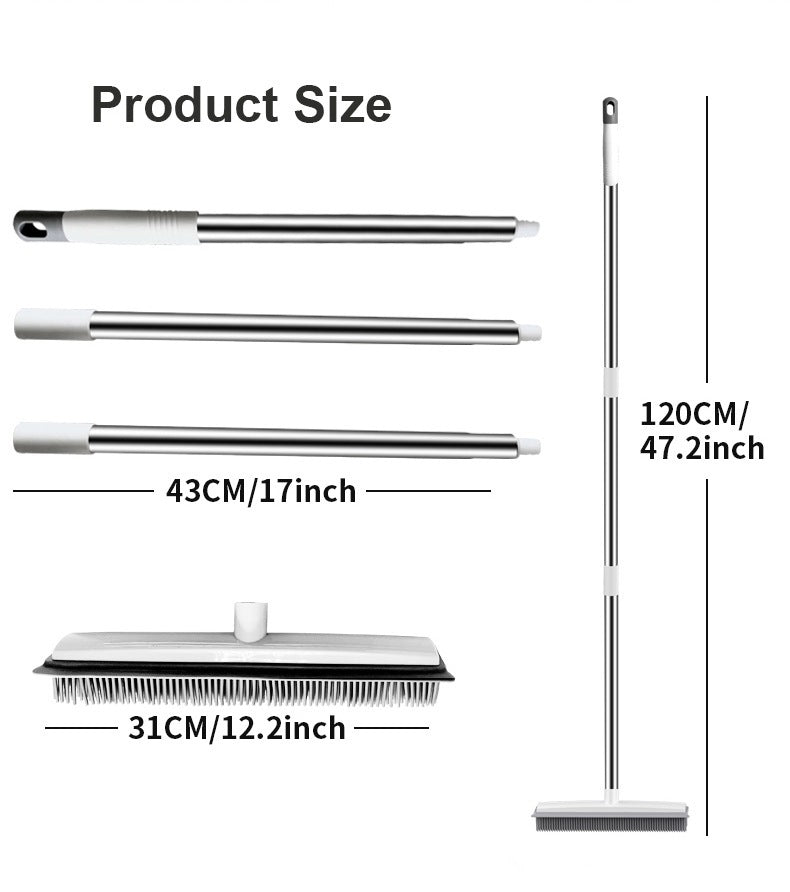 Pet Hair Rubber Broom – Soft Push Rake for Carpets & Floors