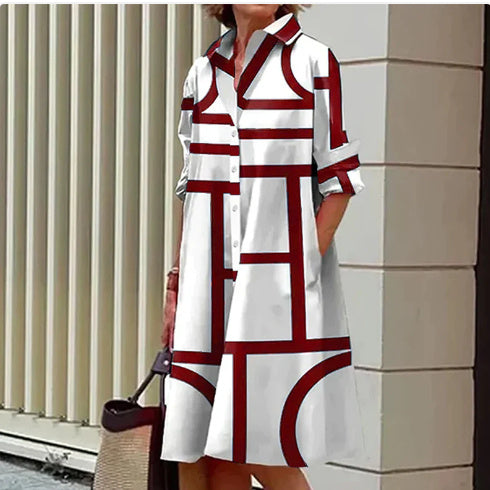 Women's Geometric Dress - Chic Button-Down Style