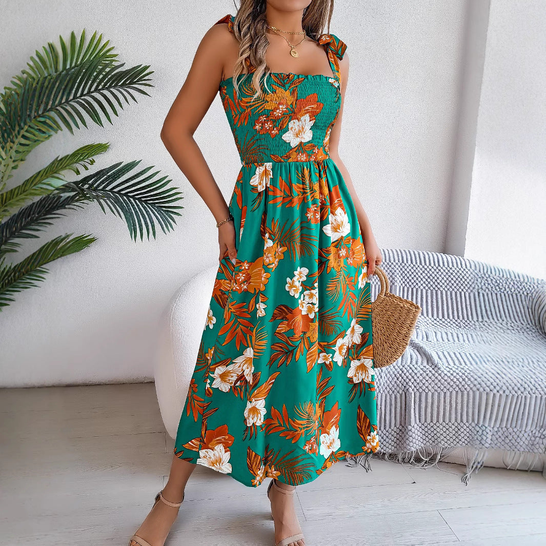Floral Print Corset Summer Dress – Long Holiday Beach Dress for Women