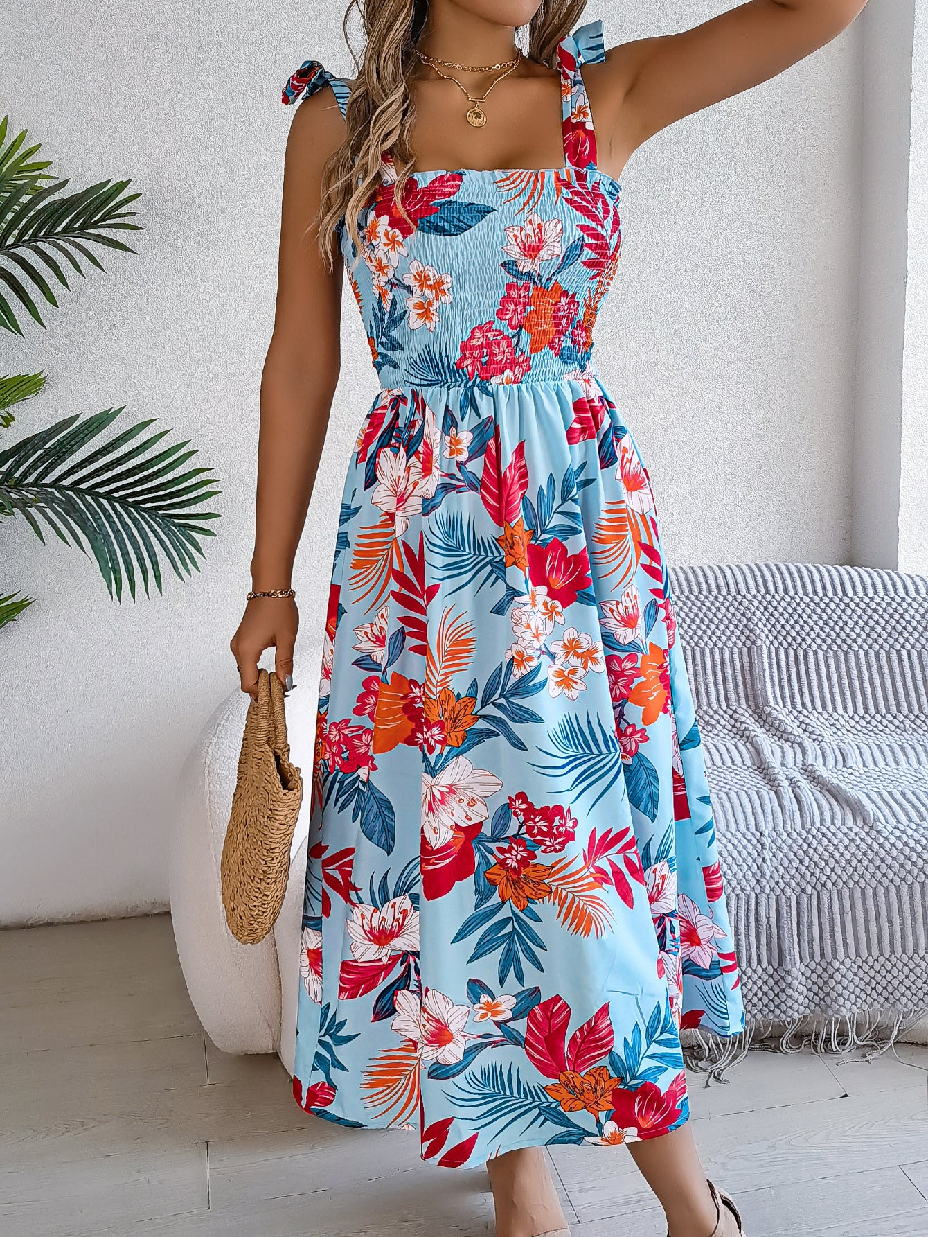 Floral Print Corset Summer Dress – Long Holiday Beach Dress for Women