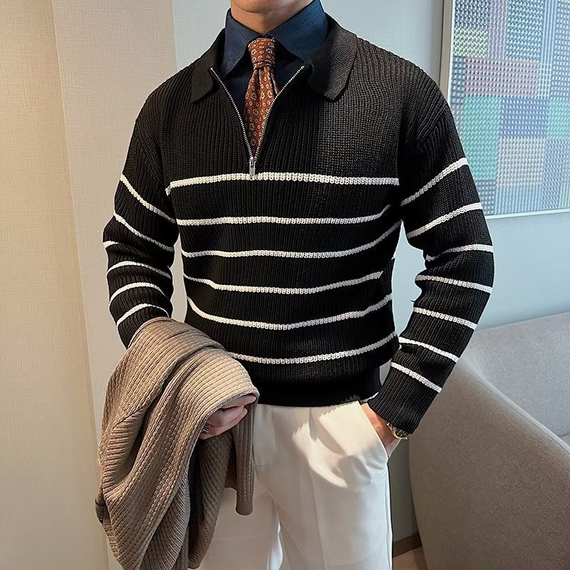 Old Money Men’s Striped Half-Zip Jumper