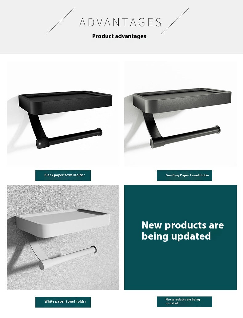 Toilet Roll Holder with Black Metal Shelf