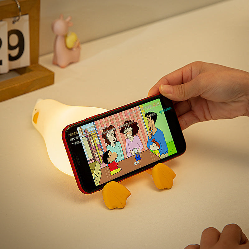 Duck Silicone Night Light - Lie Flat LED Bedside Lamp for Kids with Pat Dimming