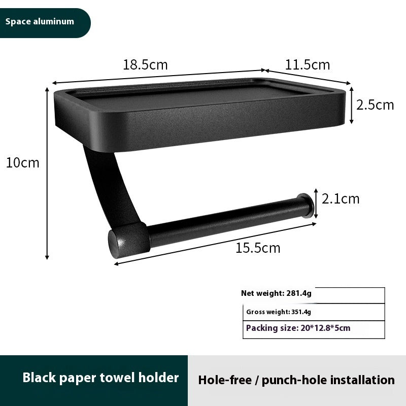 Toilet Roll Holder with Black Metal Shelf