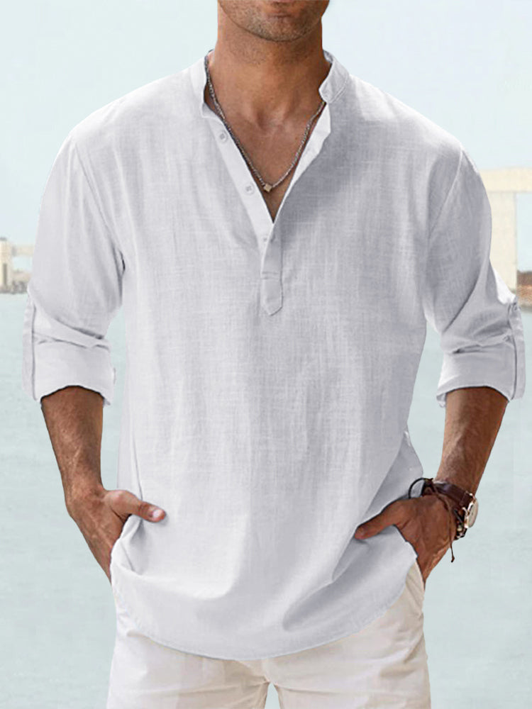 Men's Linen Blend Henley – Relaxed Shirt