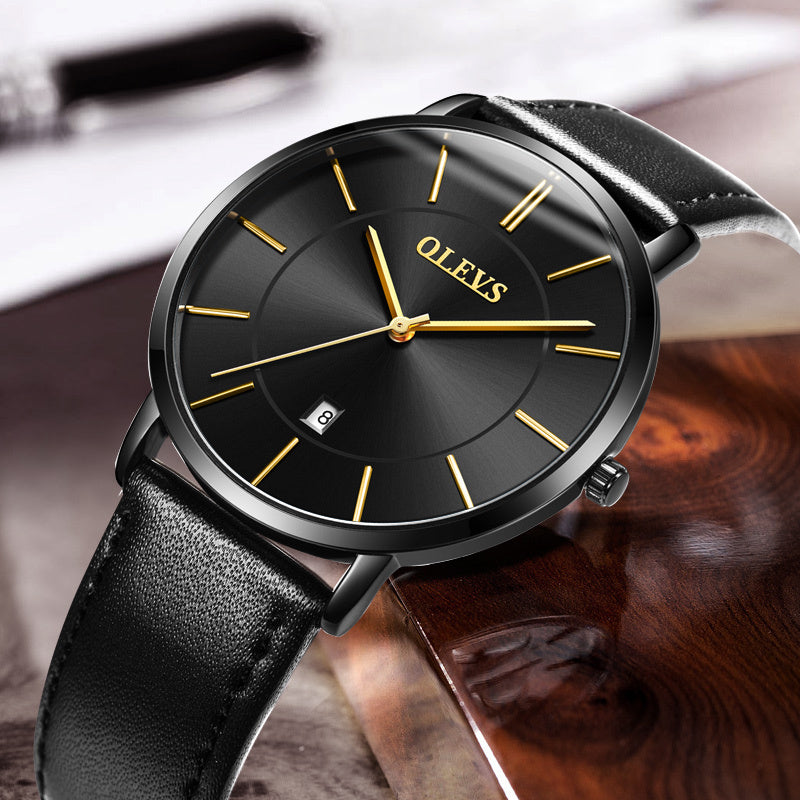 Luxury Men's Quartz Watch – Classic Leather Strap, Water Resistant Wristwatch