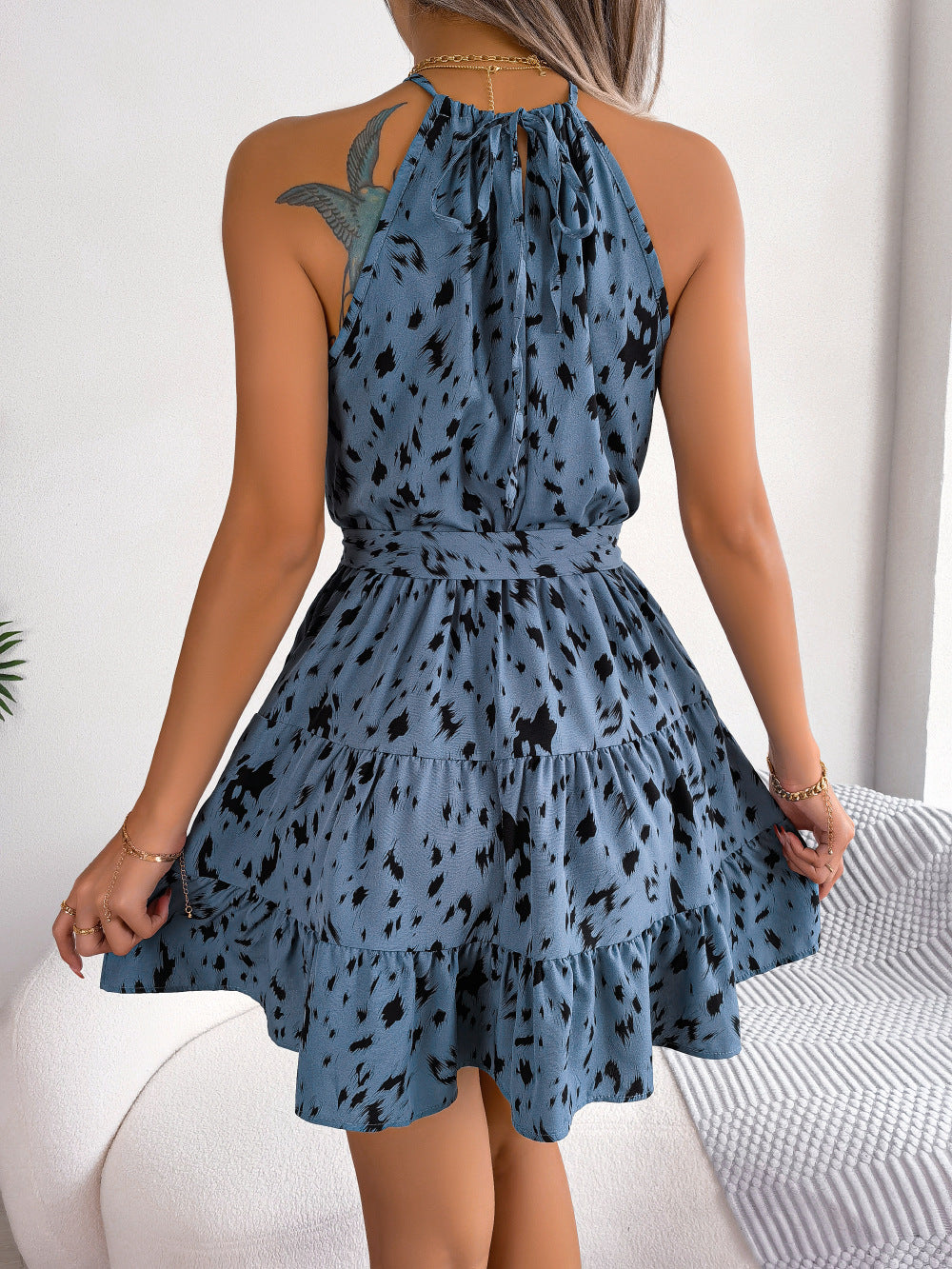 Leopard Print Summer Dress – Casual Ruffle Swing Beach Dress for Women