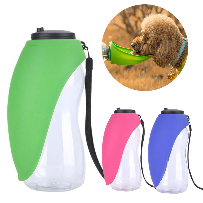 Outdoor Pet Water Bottle – Wide Silicone-Sealed Bowl for Hiking/Trips