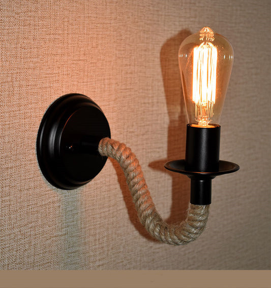 Vintage Rope & Iron Wall Sconce - Retro Swing Arm Bedside Lamp
