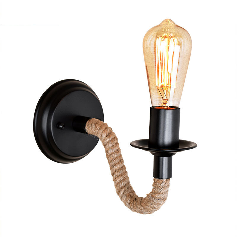 Vintage Rope & Iron Wall Sconce - Retro Swing Arm Bedside Lamp