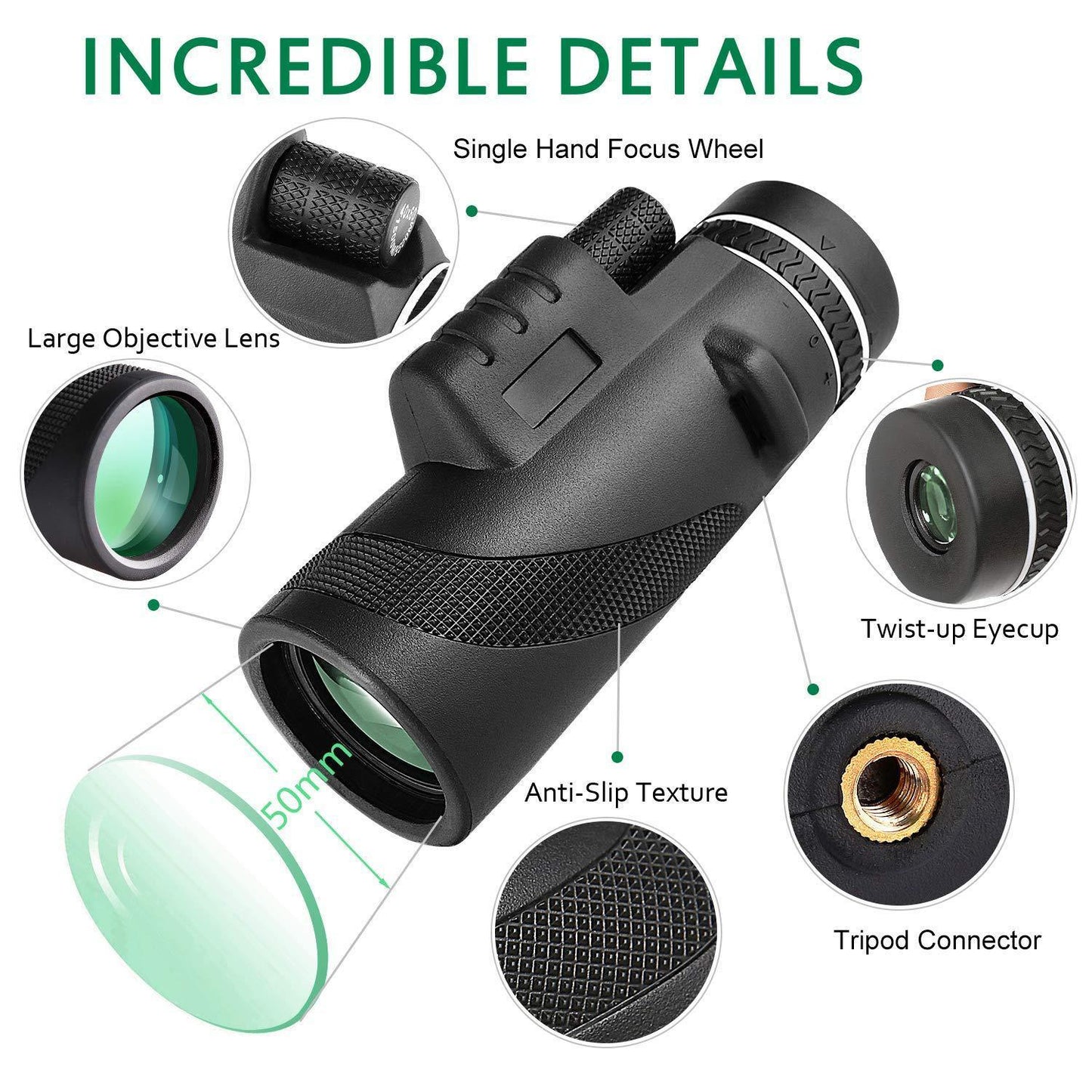80x100 Monocular Telescope - HD Long Range Scope for Birdwatching & Travel
