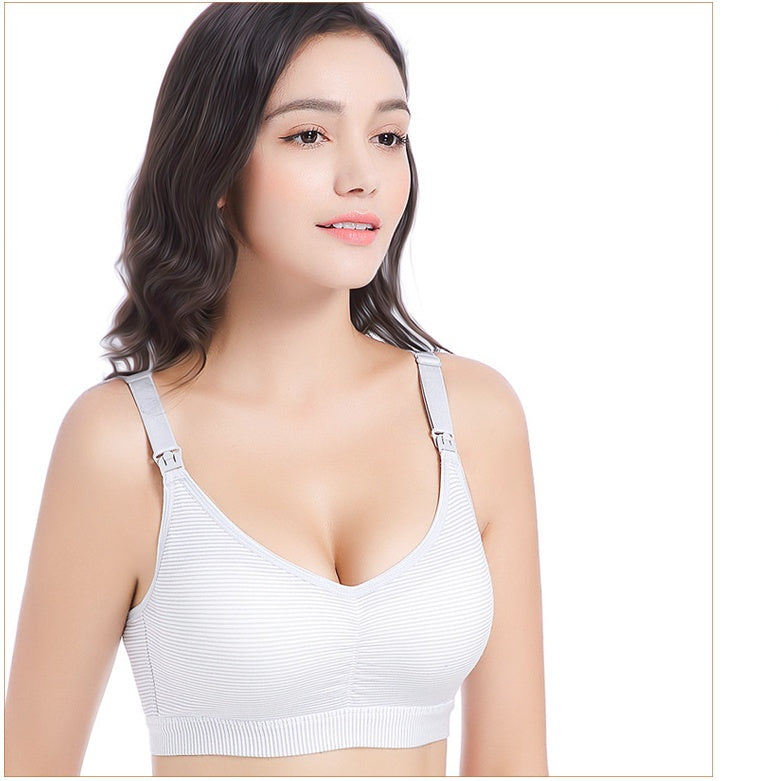 Cotton Nursing Bra – Soft Gathered Breastfeeding Underwear with Easy Access Clips