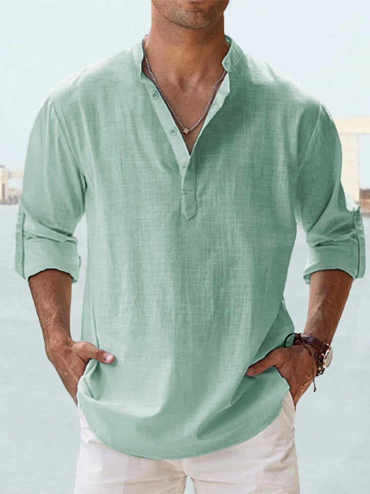 Men's Linen Blend Henley – Relaxed Shirt