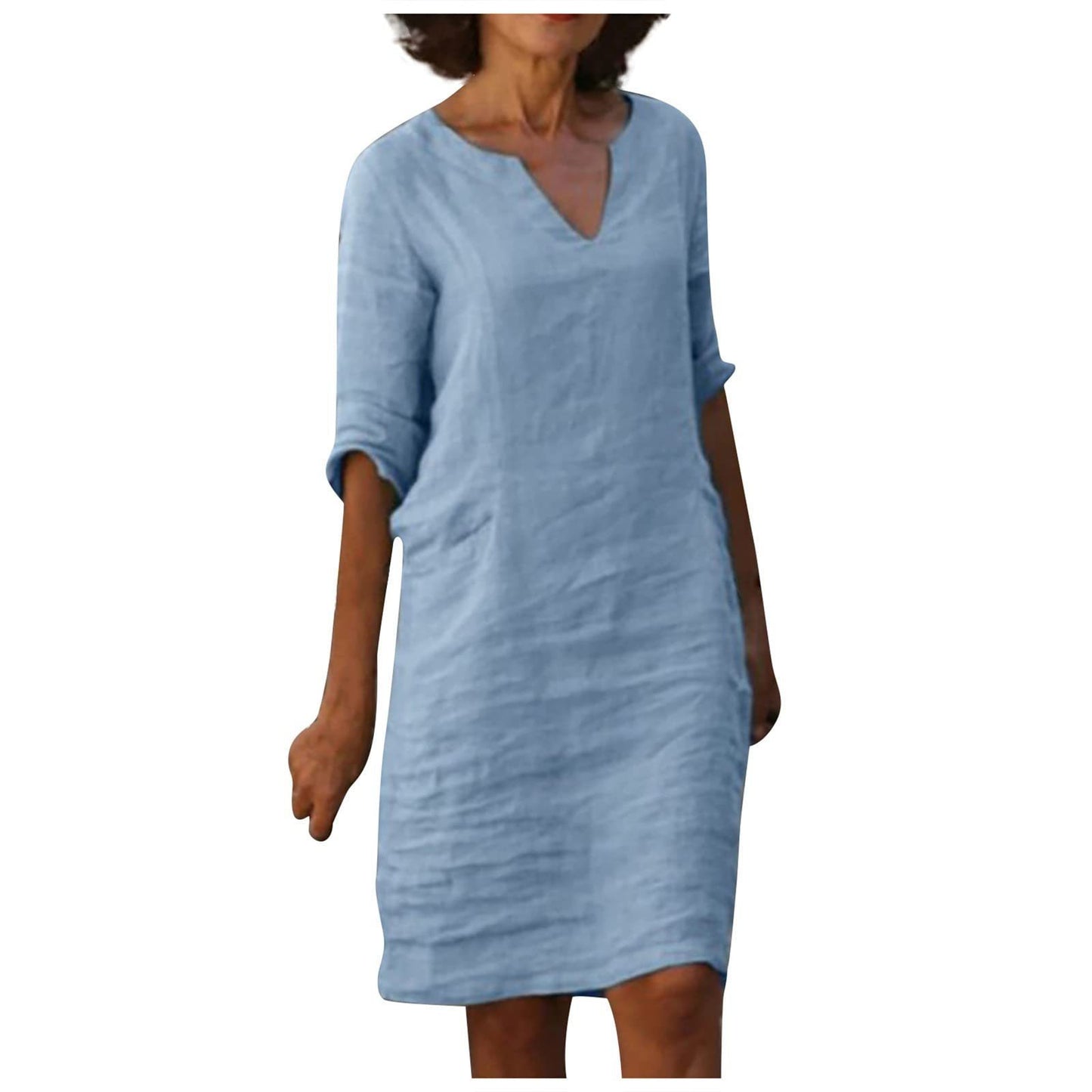 Mini-robe à manches et col en V pour femme