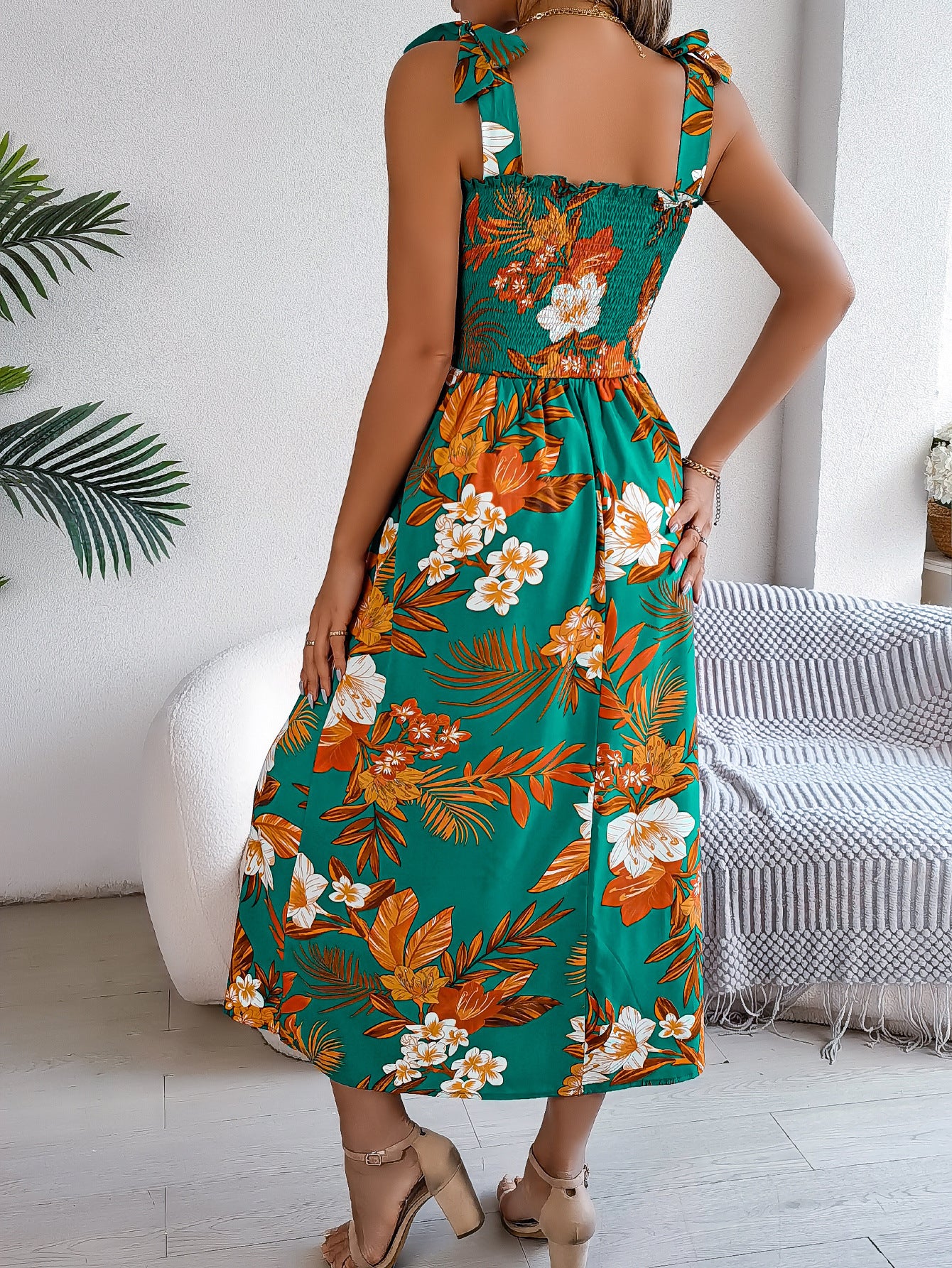 Floral Print Corset Summer Dress – Long Holiday Beach Dress for Women