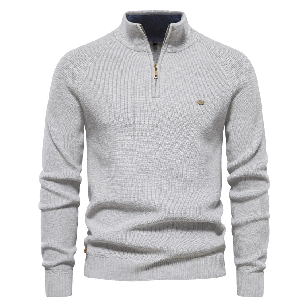 Men’s Half-Zip Knitted Jumper/Sweater with Stand Collar and Slim Fit