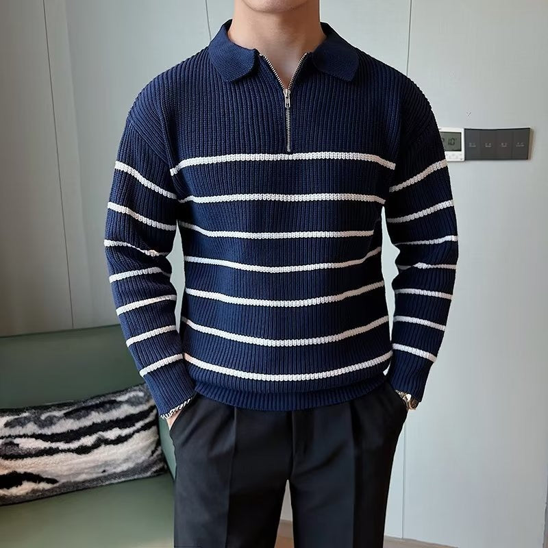 Old Money Men’s Striped Half-Zip Jumper