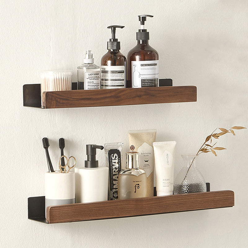 Solid Wood Bathroom Shelf - Non-Drilling Wall Mount (Black/White)