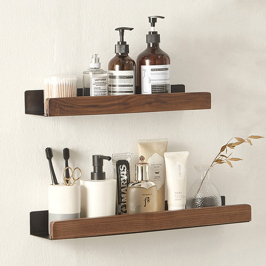 Solid Wood Bathroom Shelf - Non-Drilling Wall Mount (Black/White)