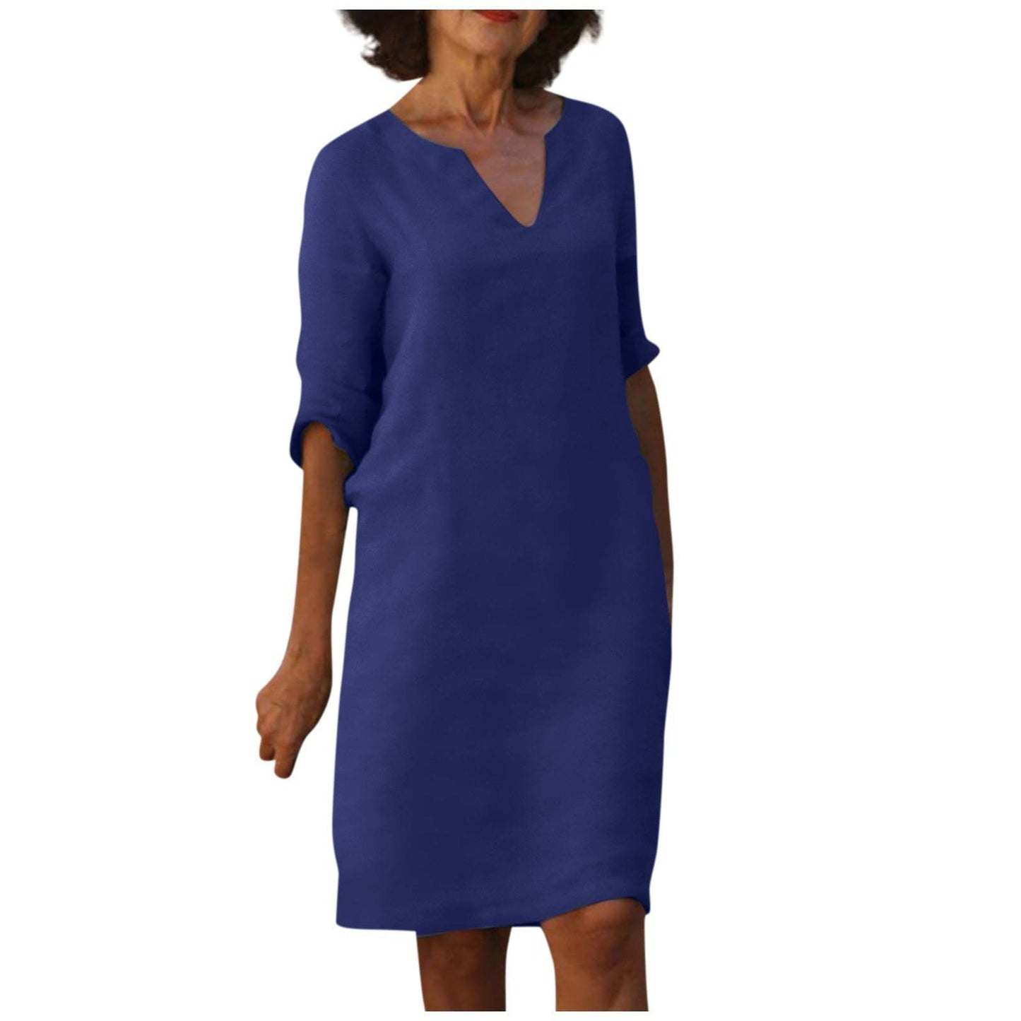 Mini-robe à manches et col en V pour femme