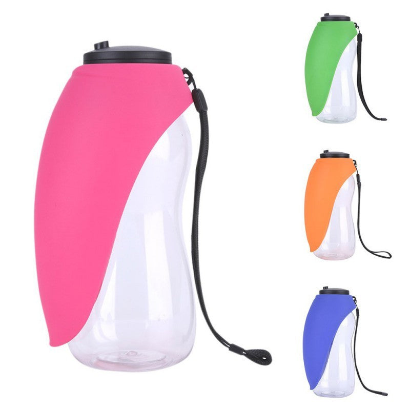 Outdoor Pet Water Bottle – Wide Silicone-Sealed Bowl for Hiking/Trips