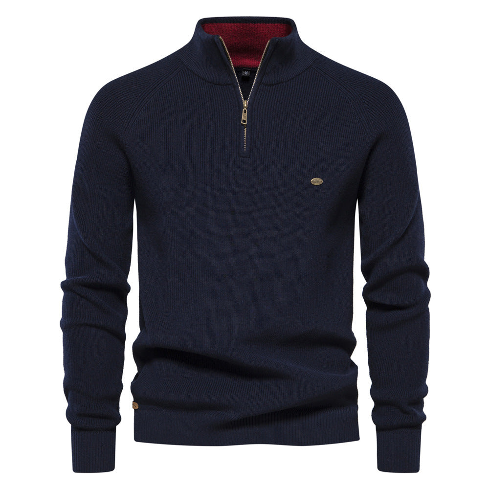 Men’s Half-Zip Knitted Jumper/Sweater with Stand Collar and Slim Fit