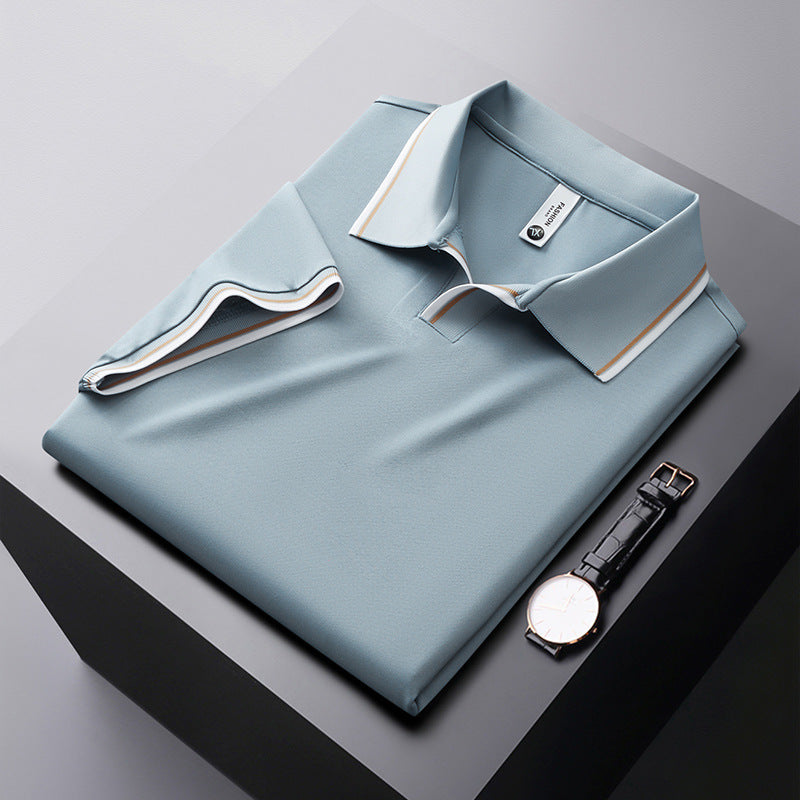Premium Mulberry Silk Washed Short-Sleeved Polo Shirt for Men – Elegant Business Classic