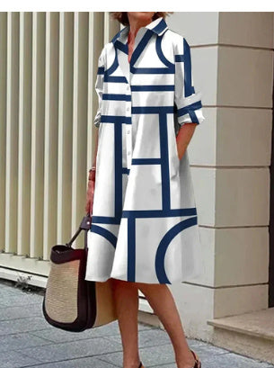 Women's Geometric Dress - Chic Button-Down Style