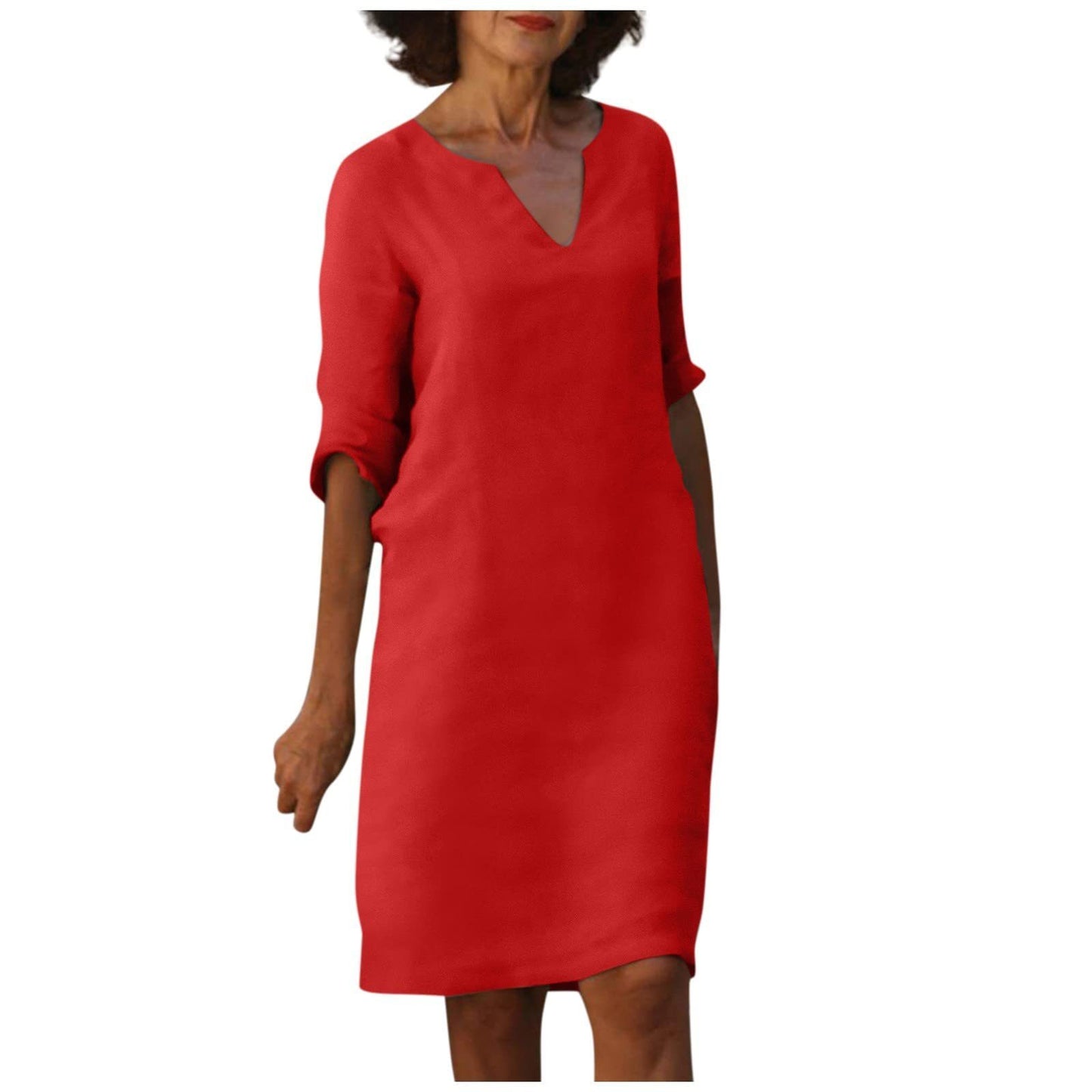 Mini-robe à manches et col en V pour femme