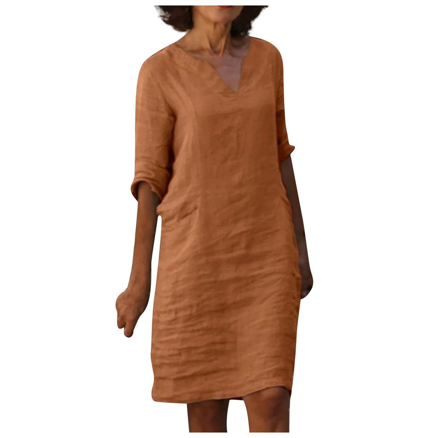 Mini-robe à manches et col en V pour femme