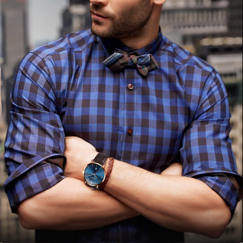 Luxury Men's Quartz Watch – Classic Leather Strap, Water Resistant Wristwatch