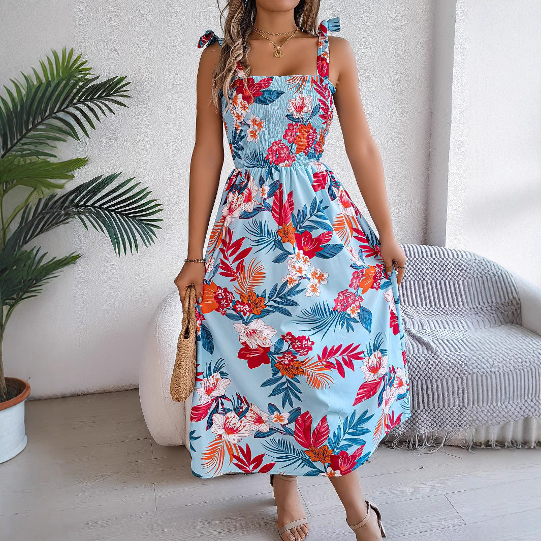 Floral Print Corset Summer Dress – Long Holiday Beach Dress for Women