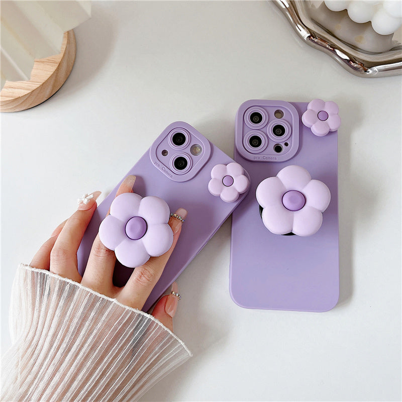Cute Purple Rotating Flower Silicone iPhone Case