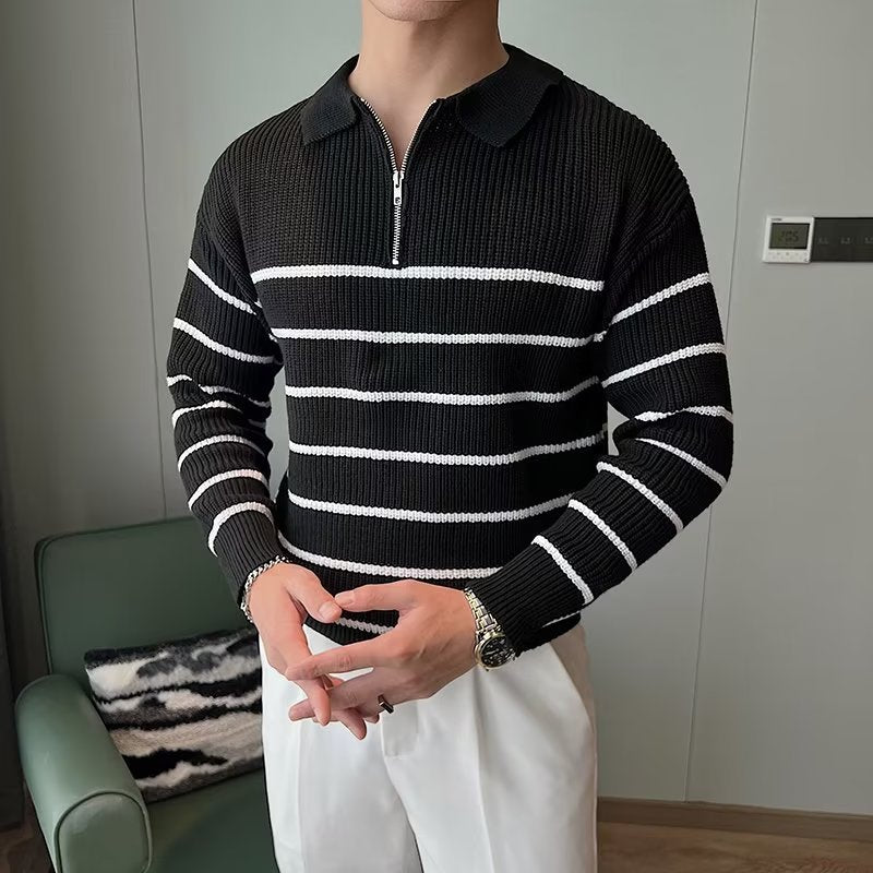 Old Money Men’s Striped Half-Zip Jumper