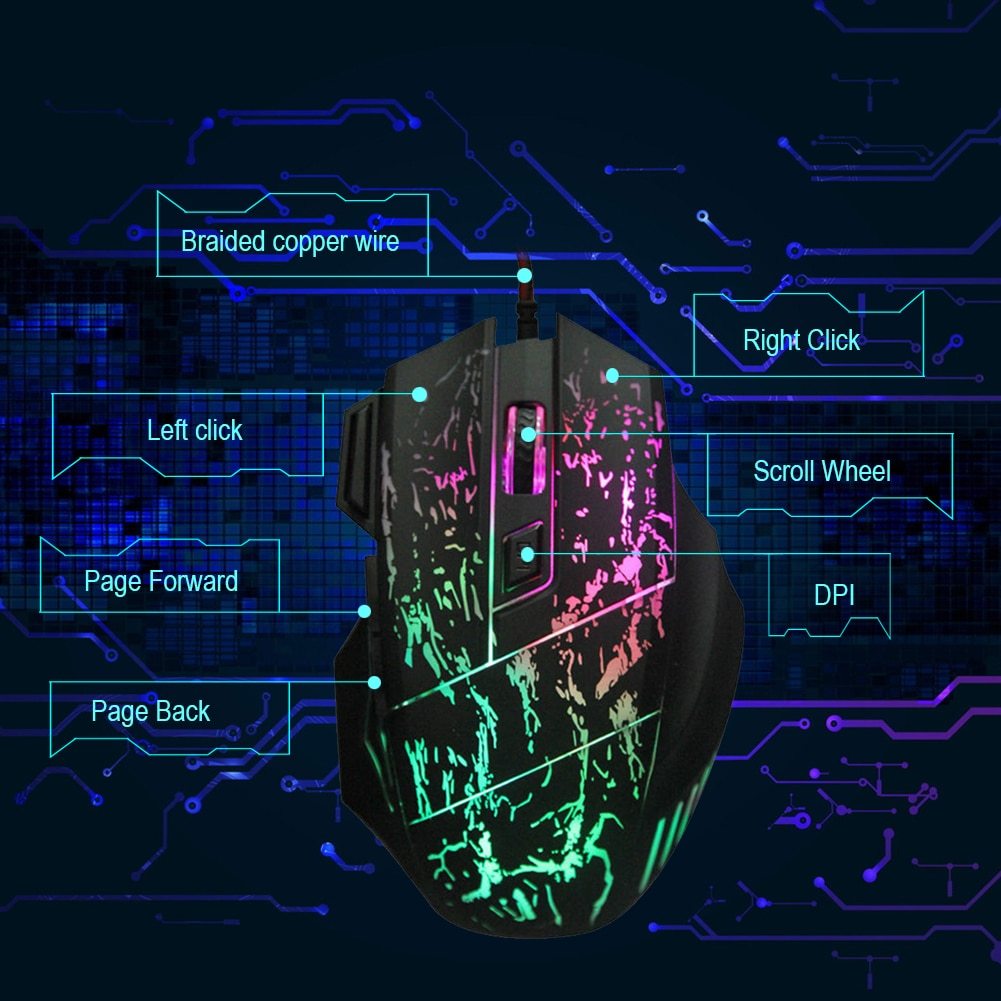 Transparent RGB Gaming Mouse – 1200DPI Wired Optical Mouse with 7 Buttons
