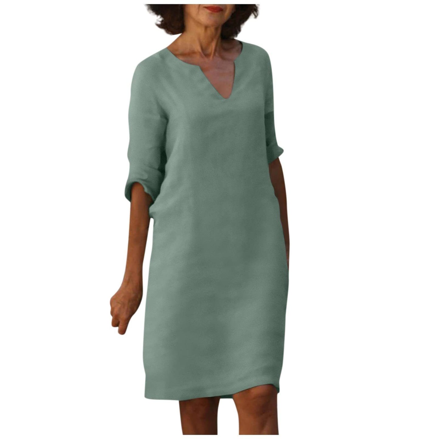 Mini-robe à manches et col en V pour femme